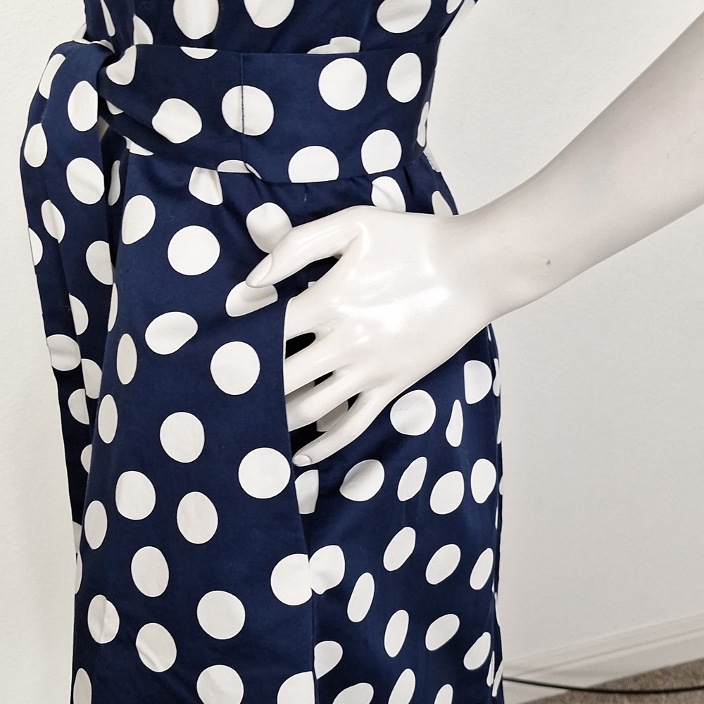 Boden Navy Blue & White Polka Dot Retro Pin Up Sleeveless Midi Dress Size 14R - Picture 12 of 16